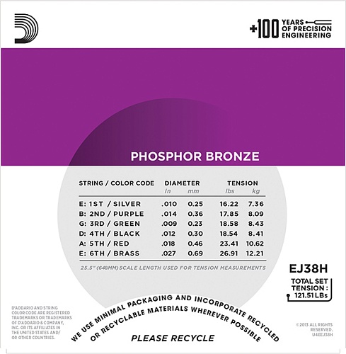 D'Addario EJ38H Phosphor Bronze    12 , High Strung/Nashvil, 10-27
