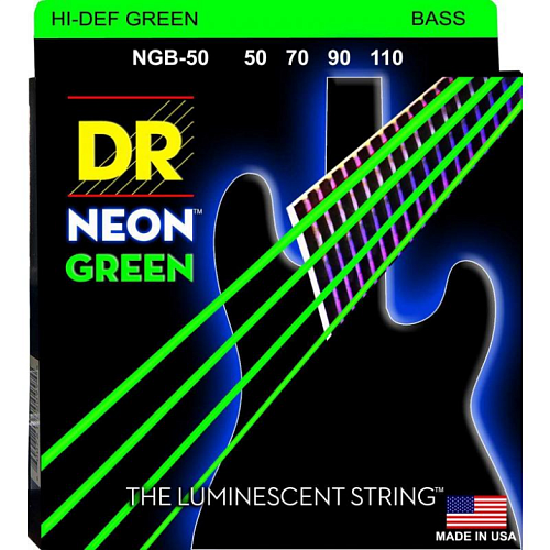 DR NGB-50 Hi-Def NEON Струны для бас-гитары, зеленые светящиеся, Heavy (50-110)