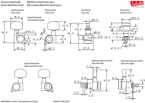 Schaller 10060220 (2000) M6CHL I.-Locking Комплект одиночной колковой механики с блокировкой