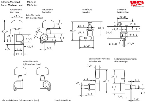 Schaller 10010223 (502A) M6CH Комплект одиночной колковой механики