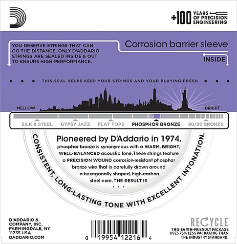 D'Addario EJ26 PHOSPHOR BRONZE Струны для акустической гитары, 11-52