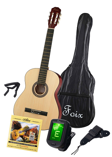 Foix FCG-2039CAP-NA Классическая гитара с чехлом, ремнем, тюнером, цвет натуральный