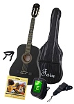Фото:Foix FCG-2038CAP-BK-MAT Классическая гитара с чехлом, ремнем, тюнером, черная матовая