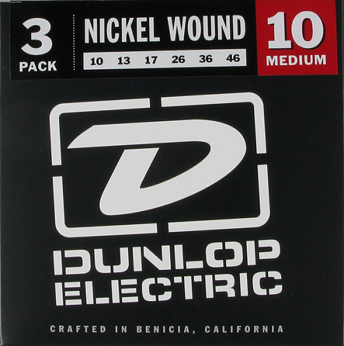 Dunlop 3PDEN1046 Струны для электрогитары, 3 комплекта, никелированные, Medium, 10-46
