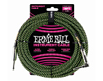 Фото:Ernie Ball 6082 Кабель инструментальный, оплетённый, 5,49 м, прямой/угловой джеки, чёрно-зелёный
