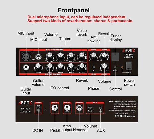 Aroma TM-30A Портативный усилитель акустической гитары