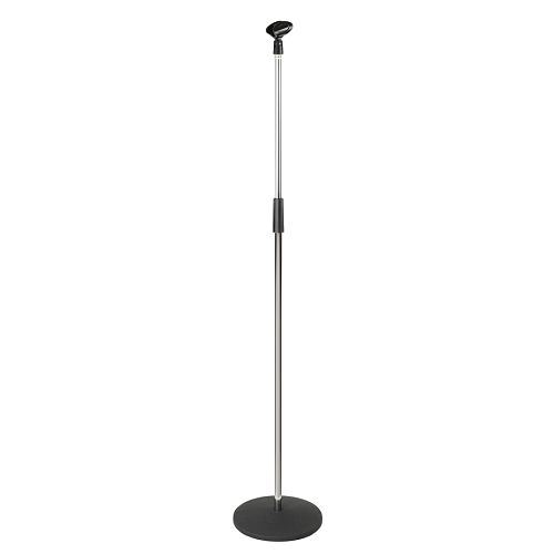 DEKKO JR-509 ST Стойка микрофонная  прямая, телескопическая, с регулируемой высотой, круглое чугунное основание, цвет - хром, микрофонный держатель в комплекте