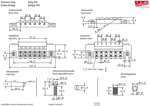 Schaller 12100200 (455) Bridge-SH CH Бридж (струнодержатель) для гитары