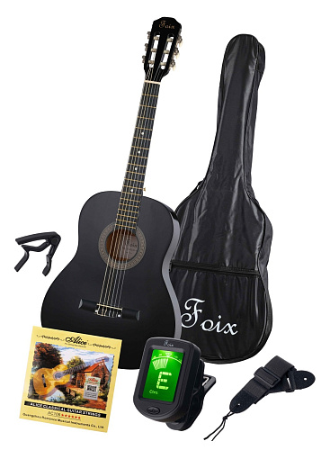 Foix FCG-2036CAP-BK-3/4 Классическая гитара 3/4 с чехлом, ремнем, тюнером, черная