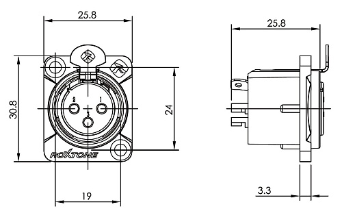 Roxtone RX3FD-NT Разъем cannon (XLR) панельный мама, 3-х контактный, цвет: серебро