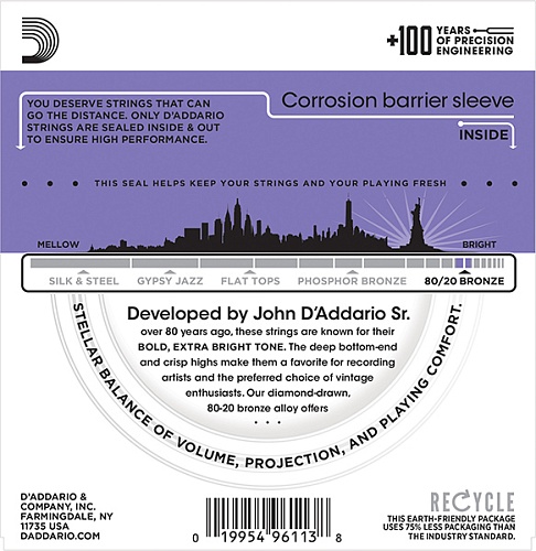 D'Addario EJ13 BRONZE 80/20 Струны для акустической гитары, 11-52