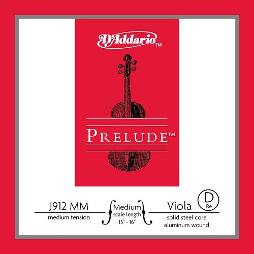 D'Addario J912-MM-B10 Prelude Отдельная струна Ре/D для альта среднего размера, среднее натяж, 10шт