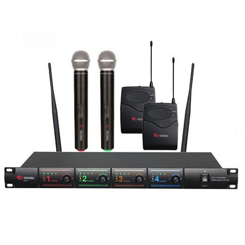 VOLTA US-4X Микрофонная радиосистема с двумя ручными и двумя головными микрофонами UHF диапазона с фиксированной частотой