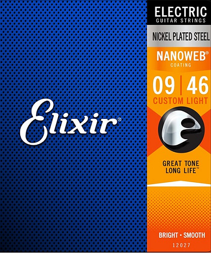 Elixir 12027 NANOWEB Комплект струн для электрогитары, Custom Light, 9-46