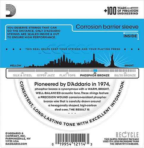 D'Addario EJ16 PHOSPHOR BRONZE Струны для акустической гитары, 12-53