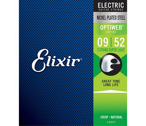 Elixir 19007 Optiweb Комплект струн для 7-струнной электрогитары, 9-52