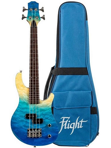 Flight Mini Bass TBL Электроукулеле бас, цвет transparent blue, чехол
