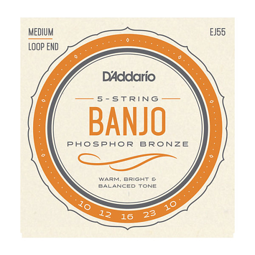 D'Addario EJ55 Комплект струн для 5-струнного банджо, фосф.бронза, Medium, 10-23