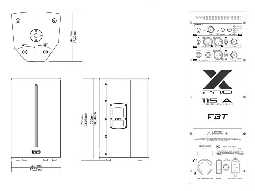 FBT X-PRO 115A Двухполосная би-амп активная акустическая система, НЧ 1200 Вт+ВЧ 300 Вт
