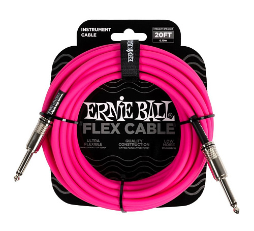 Ernie Ball 6418 Кабель инструментальный Flex, прямой - прямой джеки, 6 м, розовый