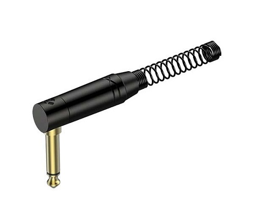 Roxtone RJ2RPP-BG Разъем, 6,3 mm mono Male Jack (угловой) с пружиной, цвет черный, покрытие контактов золото