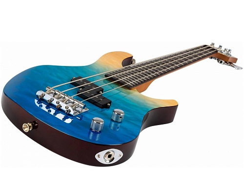 Flight Mini Bass TBL Электроукулеле бас, цвет transparent blue, чехол
