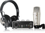 Фото:Behringer U-PHORIA STUDIO набор для звукозаписи: USB-аудиоинтерфейс UM2, конденсаторный микрофон C-1, наушники HPS5000