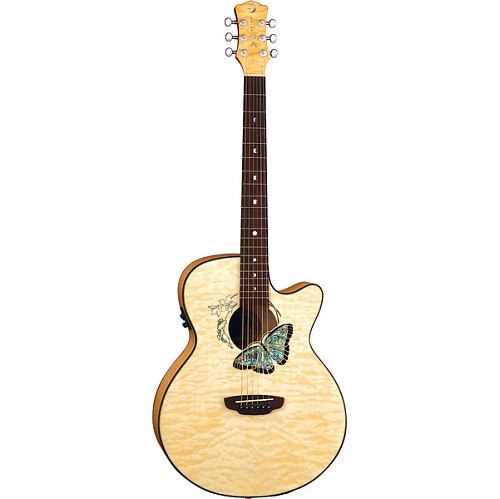 Luna FAU BTFLY электроакустическая фолк-гитара, цвет натуральный, рисунок "бабочка"