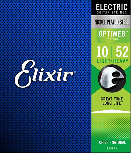 Elixir 19077 Optiweb Комплект струн для электрогитары, никелированная сталь, Light/Heavy 10-52