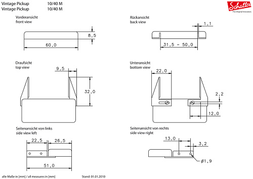 Schaller 16060202 (402) Pickup 10/40М Звукосниматель для крепления на грифе