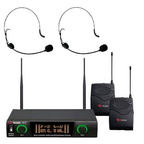 VOLTA US-2H (614.15/710.20) Микрофонная радиосистема с двумя головными микрофонами UHF диапазона с фиксированной частотой