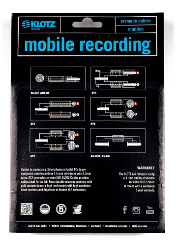 Klotz AY5-A0300 Коммутационный кабель, 3.5 мм-2x6.35 мм, угловой, 3 м